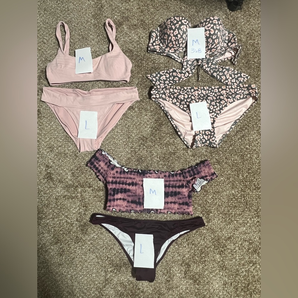 Lot of 3 complete Bikinis Victoria’s Secret Pink Aerie Shade Shore Large Medium